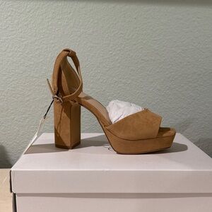 Chic Tan Suede Block Heel Sandals